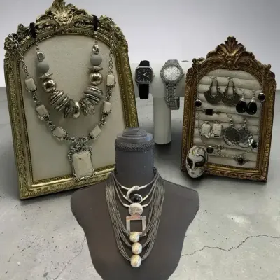 Black, Silver-Tone & Ivory Statement Costume Jewelry Lot