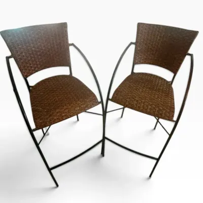 Pair of Woven Rattan-Style Counter/Bar Height Chairs with Metal Frames