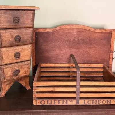 Rustic Wood 4-Drawer Chest, London Crate & Serving Tray