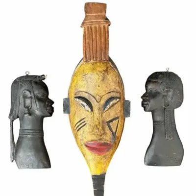 African Hand-Carved Wood Tribal Mask & Figural Wall Art