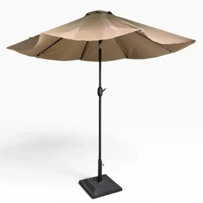 8-Foot Tan Patio Market Umbrella with Weighted Base