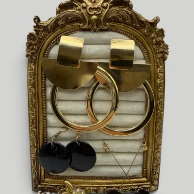 Gold-Tone & Black Statement Earring Costume Jewelry Lot 