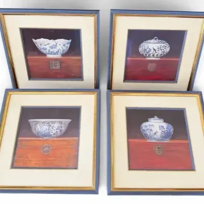Arnie Fisk Blue & White Chinoiserie Porcelain Prints – Set of 4