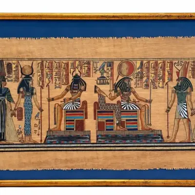Signed Egyptian Papyrus Gods & Hieroglyphics 