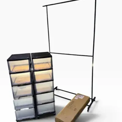 Rolling Garment Rack, Shoe Rack & 10-Drawer Storage Towers
