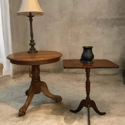 19th C. Marquetry Table, Oak Clawfoot Table & Decor 