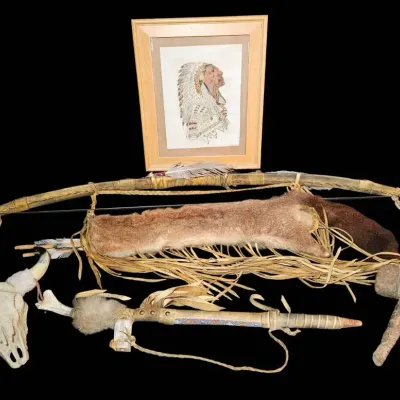 Vintage Red Hawk Handcrafted Northern Plains-Style Collection and Framed Portrait