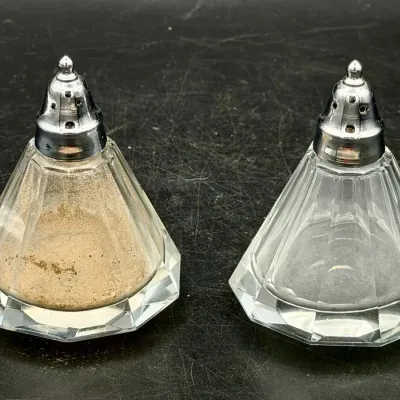 Vintage Glass Pyramid Salt & Pepper Shakers 