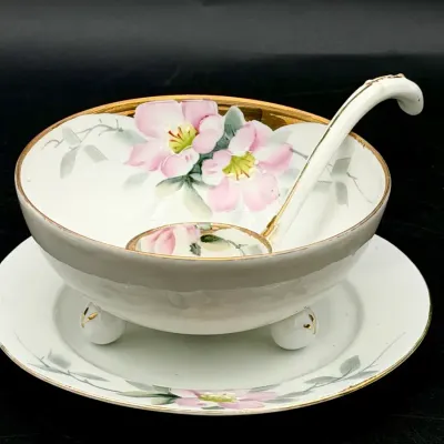 Hand Painted Nippon Bowl, Spoon & Under Plate