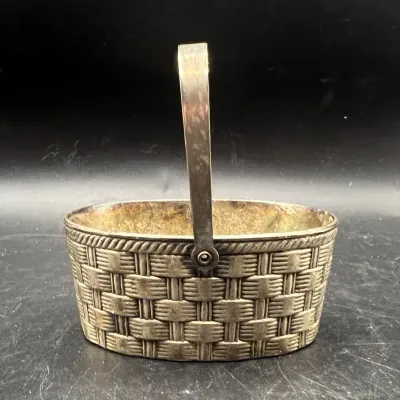 Raimond Silverplate Petite Woven Basket with Hinged Swing Handle