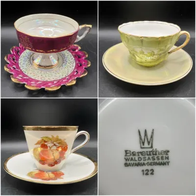 (3) Teacups & Saucers ft. Royal Crown & Bareuther Porcelain