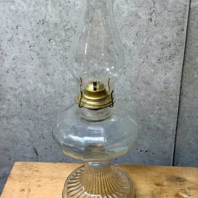 Vintage Glass Oil Lamp With Iridescent Sheen 