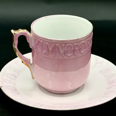 Vintage Pink Alphabet Teacup And Saucer 
