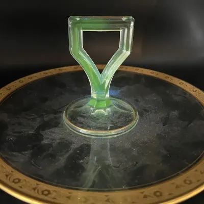 Tidbit Tray with Gold Trim and Green Ultraviolet Glow