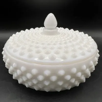 Fenton Milk Glass Hobnail Covered Candy Dish