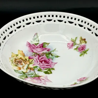 Vintage Bavarian Rose Bowl With Lattice 