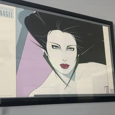Sale Photo Thumbnail #31: Framed Patrick Nagel art print from Mirage Editions, featuring a classic 1980s minimalist graphic illustration of a woman.