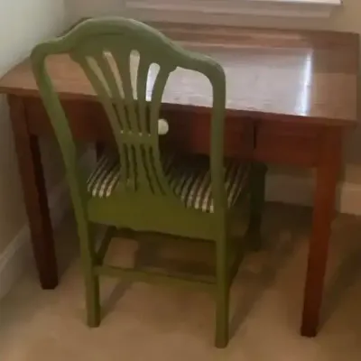 Wood Desk & Painted Accent Chair