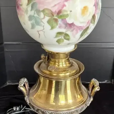 B & H Victorian Style Brass Electrified Oil Lamp