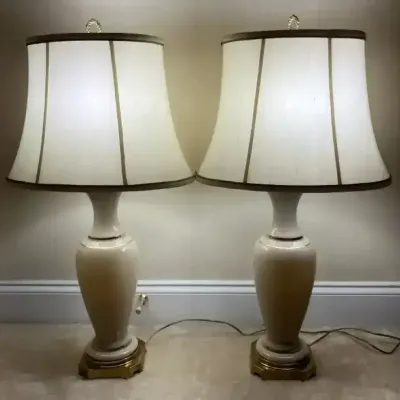 Pair of Tan Glass Table Lamps
