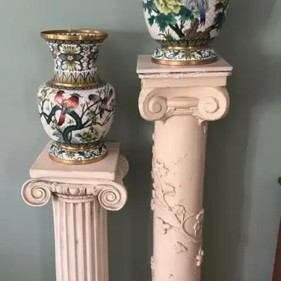 Chinese Cloisonné Enamel Vases With Decorative Pillar Stands