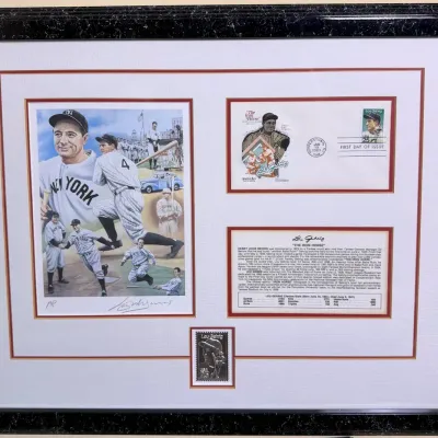 Lou Gehrig New York Yankees Framed Artist Proof Print & 1989 First Day Cover Display
