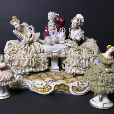 Vintage German Dresden Porcelain Lace Figurines