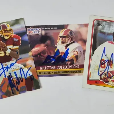 Art Monk, Gary Clark & Brian Mitchell Signed Washington Redskins Football Cards