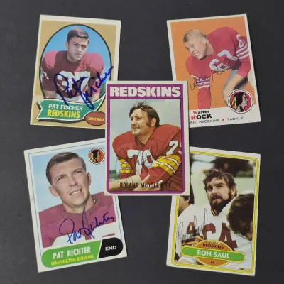 Vintage 1960s-70s Washington Redskins Signed Football Cards – Pat Fischer, Roland McDole & More