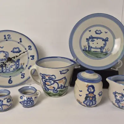 Mary Hadley Pottery - Yale Bulldogs Pitcher 5”, Wall Clock & More