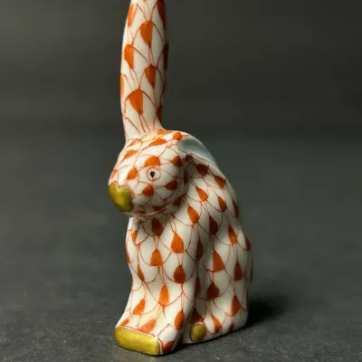 Herend Miniature Rust Fishnet Ear Up Rabbit Figurine 