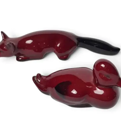 Royal Doulton Flambe Stalking Fox & Resting Duck Figurines