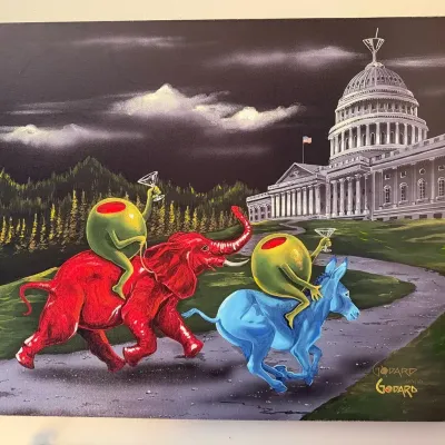 Michael Godard Signed & Numbered Print On Canvas "Political Party Animal"
