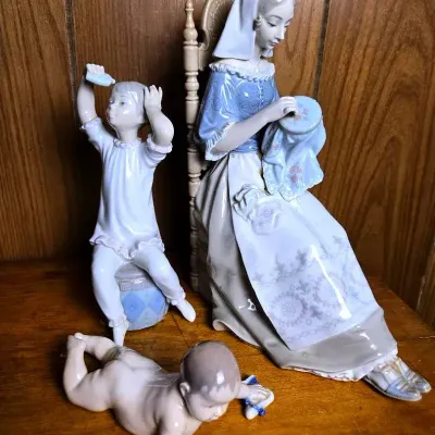 Lladro Insular Embroidress & Girl Shampooing,  Plus Royal Copenhagen Baby Figurines