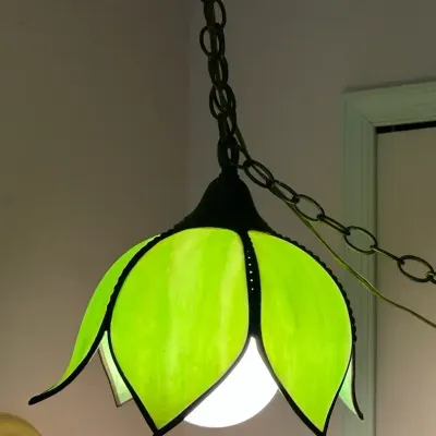 Vintage Green Slag Glass Tulip Swag Lamp