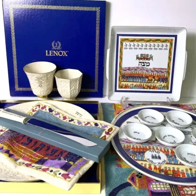 Judaica - Lenox Seder Plate & Knife, Hand Embroidered Yair Emanuel Passover Textiles, More