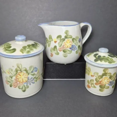 Louisville Pottery Country Flower Canisters, Pitcher & Utensil Holder