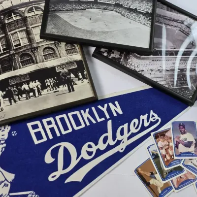 Brooklyn Dodgers & Ebbets Field Memorabilia: Pennant, Stadium Photos & Baseball Cards