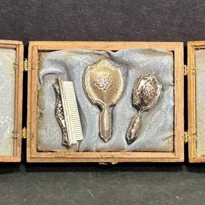Sterling Silver Obediah Fisher Vanity Set Dollhouse Miniature - Lot 4