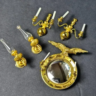 Brass Convex Eagle Mirror & Wall Sconce Dollhouse Miniatures