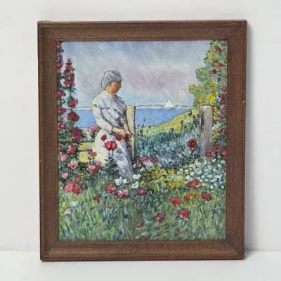 Paul Saltarelli Miniature Oil Painting “Admiring the Garden” After Childe Hassam – 1/6, 1993