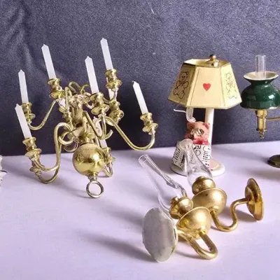 Miniature Dollhouse Lighting: Chandeliers, Oil Lamps, Table Lamp, Wall Sconces