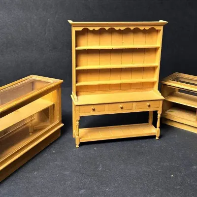 Signed J. Gans & Sara Newman Artisan Dollhouse Minature Shopkeeper Cabinets & China Hutch