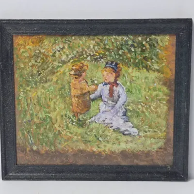 Paul Saltarelli Miniature Oil “Woman & Child in the Garden at Bougival” After Berthe Morisot - 1/6