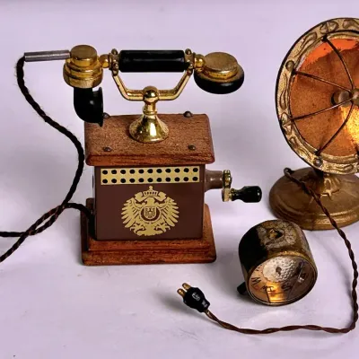 Bodo Henning Telephone;  Kummerow Artisan Fan; Clock / Compass Dollhouse Miniatures