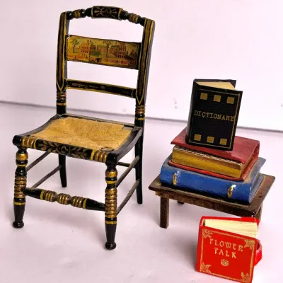 Robert E. Bernhard Dolphin Originals Stool & EBA Harvard Hitchcock Chair Dollhouse Miniatures