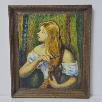 Paul Saltarelli Miniature Oil Painting “Young Girl Combing Her Hair” After Auguste Renoir – 1/6