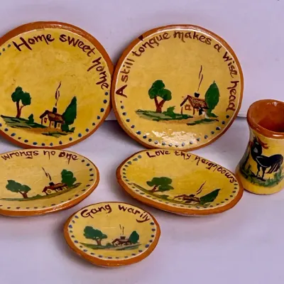 Signed Artisan Painted Redware Pottery Dollhouse Miniatures