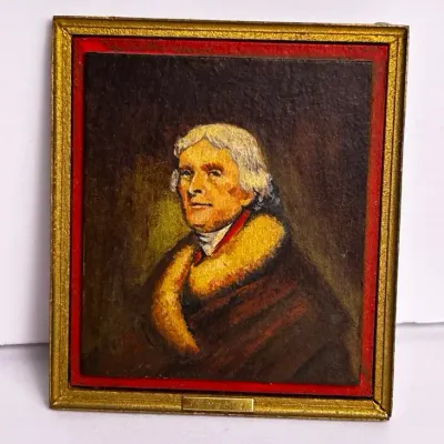 George Schlosser Miniature Oil Painting of Thomas Jefferson After Rembrandt Peale – 1986