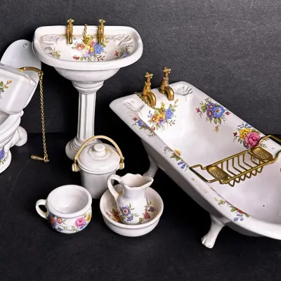 Floral Porcelain Bathroom Dollhouse Miniatures